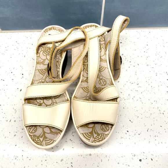 fly london yesk leather wedge heel ankle wrap strap sandals 37 neutral‎ boho - Picture 3 of 15